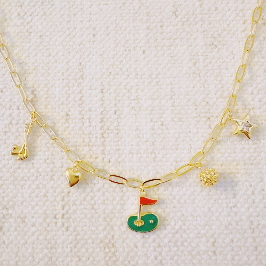 Golf Day Charm Necklace – Playful Gold Chain with Golf - Inspired Charms - Wednesday Golf Club