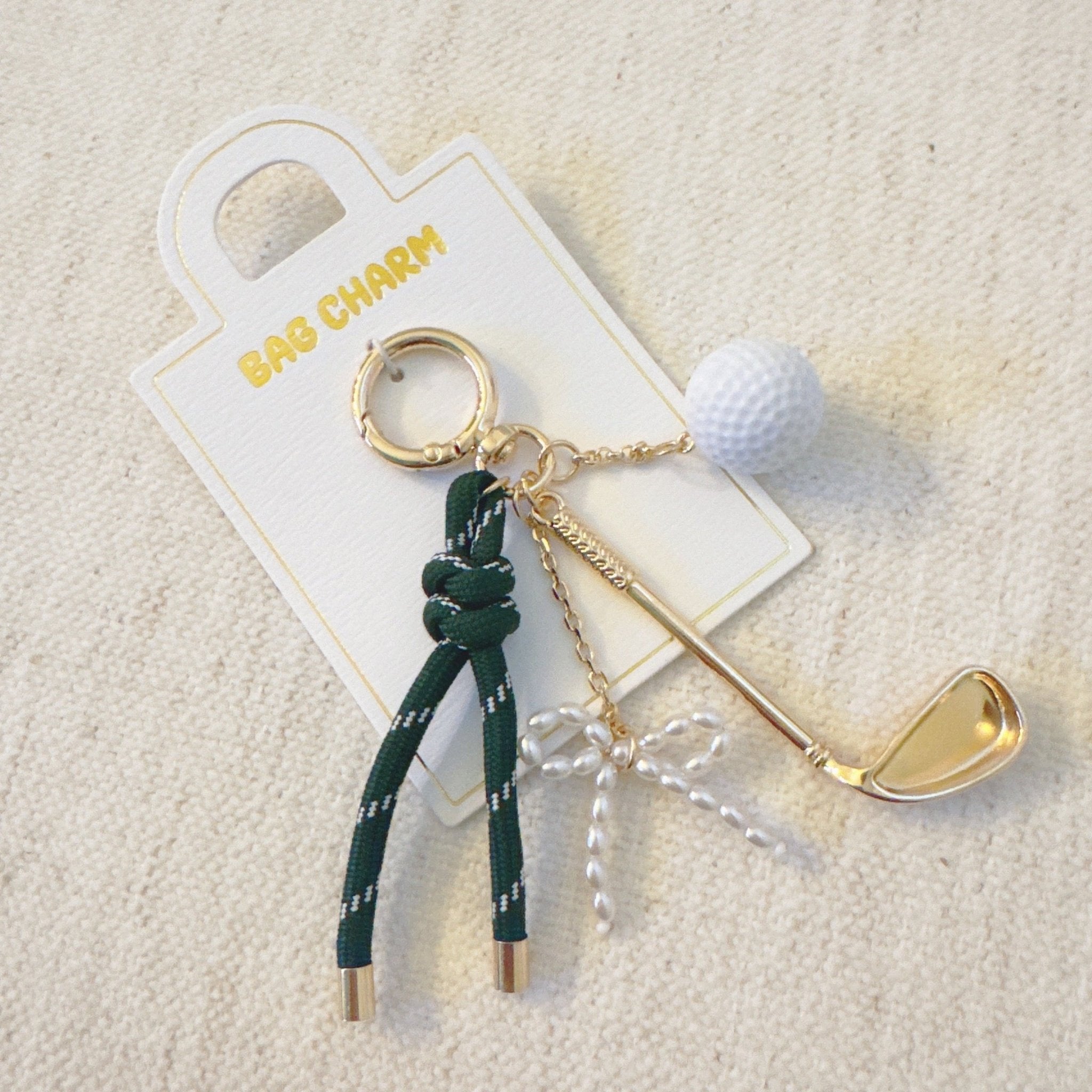 Par Tee Golf Bag Charm – Chic Gold & Forest Green Accent with Golf Club and Ball Charms - Wednesday Golf Club