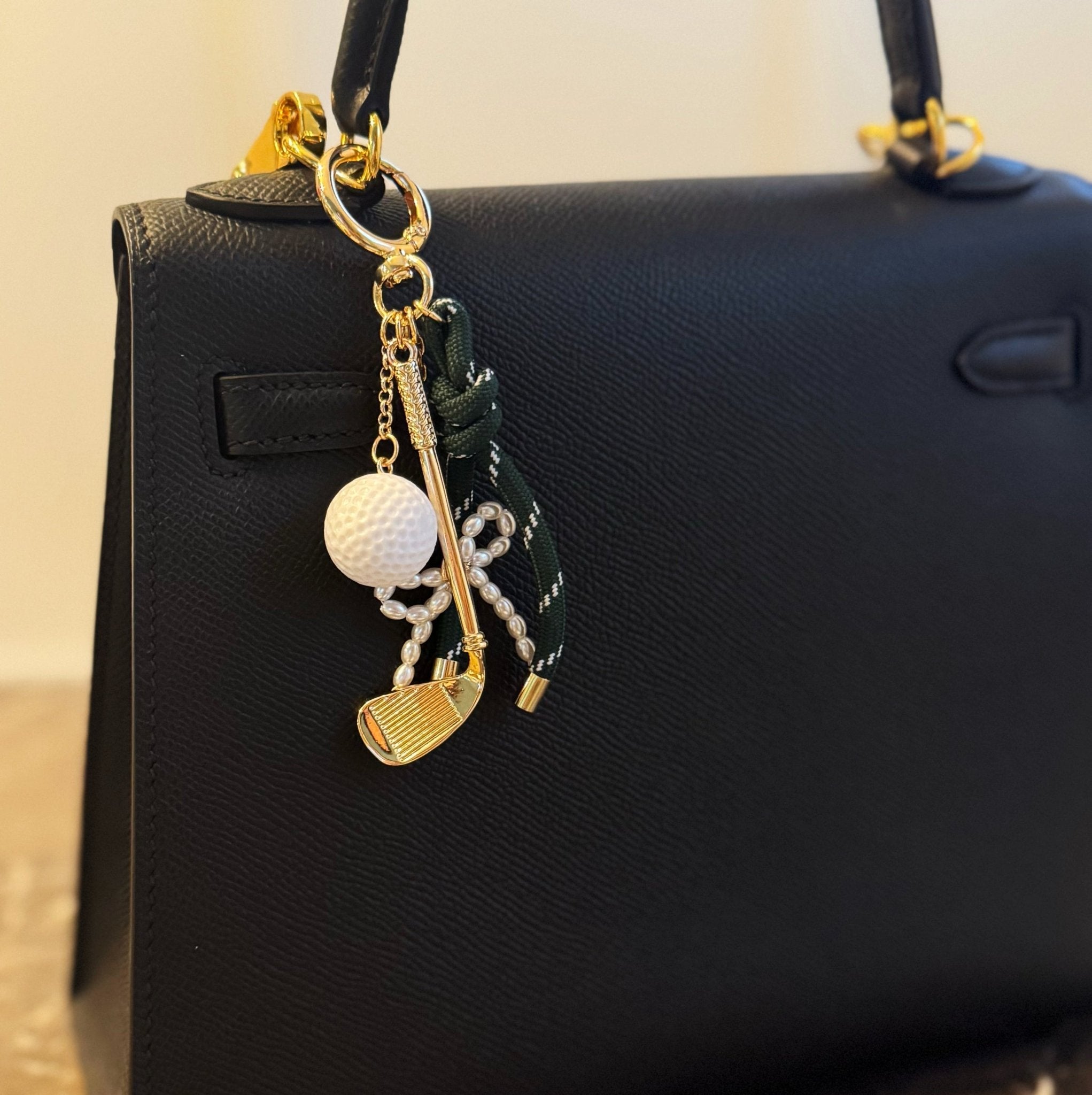Par Tee Golf Bag Charm – Chic Gold & Forest Green Accent with Golf Club and Ball Charms - Wednesday Golf Club